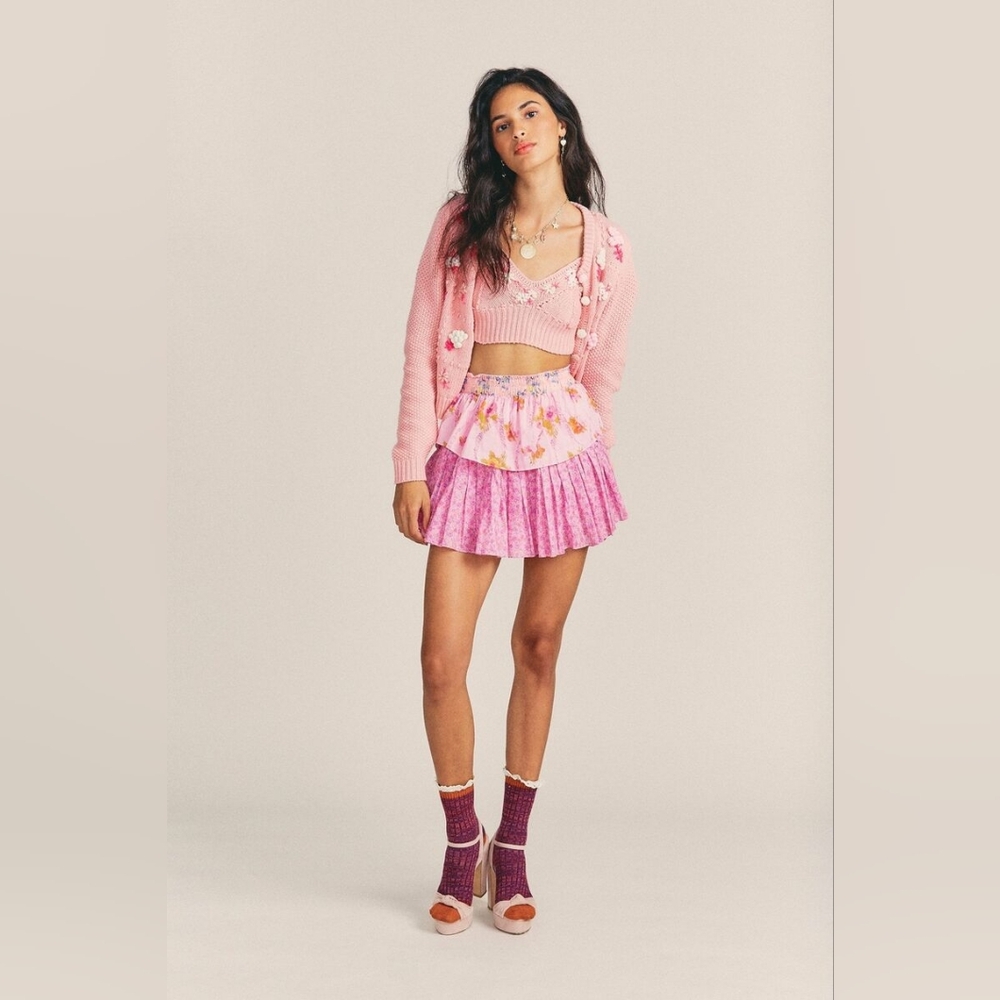 LoveShackFancy Ruffle Mini Skirt in Exploded Pink XS - Picture 2 of 9